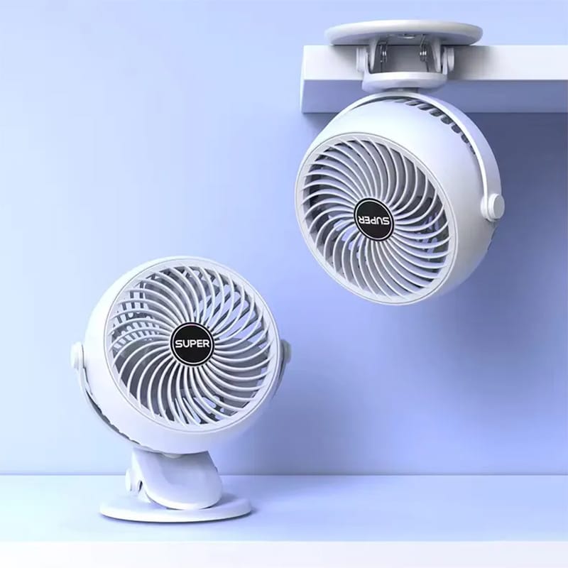 Picture of New Arrival 2000mAh Mini Portable Electric Table Fan Personal Rechargeable Oscillating Clip Fan for Outdoor Home - White