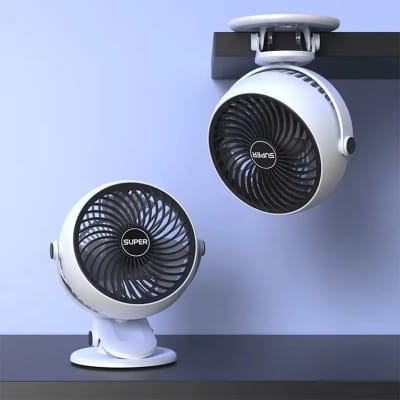 Picture of New Arrival 2000mAh Mini Portable Electric Table Fan Personal Rechargeable Oscillating Clip Fan for Outdoor Home - White