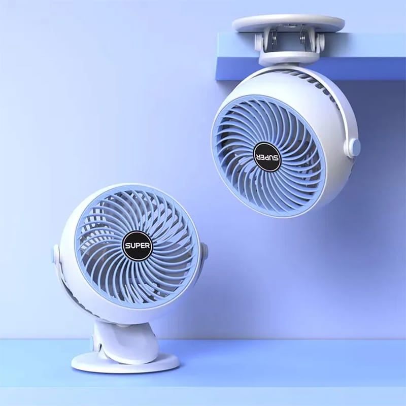 Picture of New Arrival 2000mAh Mini Portable Electric Table Fan Personal Rechargeable Oscillating Clip Fan for Outdoor Home - White