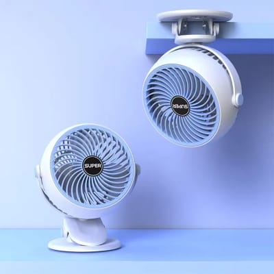Picture of New Arrival 2000mAh Mini Portable Electric Table Fan Personal Rechargeable Oscillating Clip Fan for Outdoor Home - White