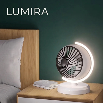 Picture of Rechargeable Desktop Air Circulator Fan With Night Light, Quiet Brushless Motor USB Table Fan for Bedroom Dorm Office - White