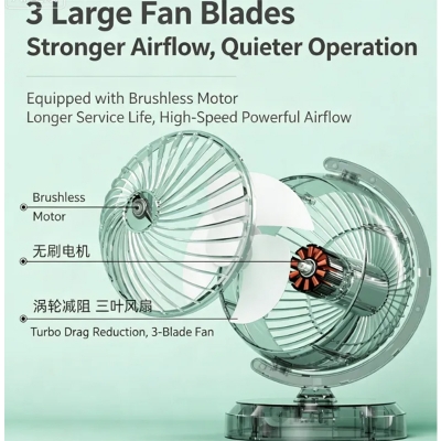 Picture of Rechargeable Desktop Air Circulator Fan With Night Light, Quiet Brushless Motor USB Table Fan for Bedroom Dorm Office - White