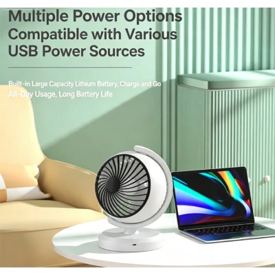 Picture of Rechargeable Desktop Air Circulator Fan With Night Light, Quiet Brushless Motor USB Table Fan for Bedroom Dorm Office - White