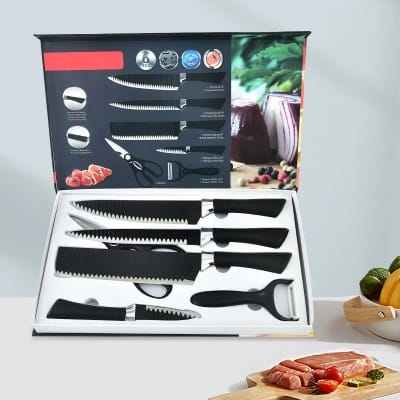 Picture of Chef Utility Knife Set Dishwasher Safe Kitchen Cooking Tools with Ergonomic Plastic Handles Wholesale Metal Knives Cookware Set - Black