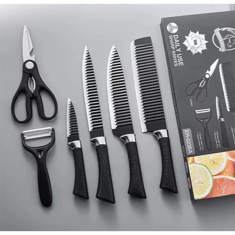 Picture of Chef Utility Knife Set Dishwasher Safe Kitchen Cooking Tools with Ergonomic Plastic Handles Wholesale Metal Knives Cookware Set - Black