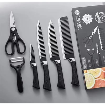 Picture of Chef Utility Knife Set Dishwasher Safe Kitchen Cooking Tools with Ergonomic Plastic Handles Wholesale Metal Knives Cookware Set - Black