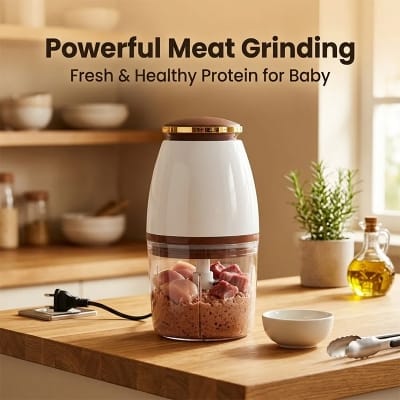 Picture of Stainless Steel Blade Electric Baby Food Blender Large Capacity Mini Meat Grinder Multi Function Vegetable Onion Garlic Chopper - White