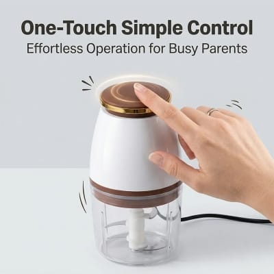 Picture of Stainless Steel Blade Electric Baby Food Blender Large Capacity Mini Meat Grinder Multi Function Vegetable Onion Garlic Chopper - White