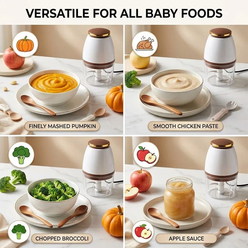 Picture of Stainless Steel Blade Electric Baby Food Blender Large Capacity Mini Meat Grinder Multi Function Vegetable Onion Garlic Chopper - White