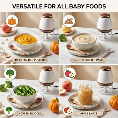 Picture of Stainless Steel Blade Electric Baby Food Blender Large Capacity Mini Meat Grinder Multi Function Vegetable Onion Garlic Chopper - White