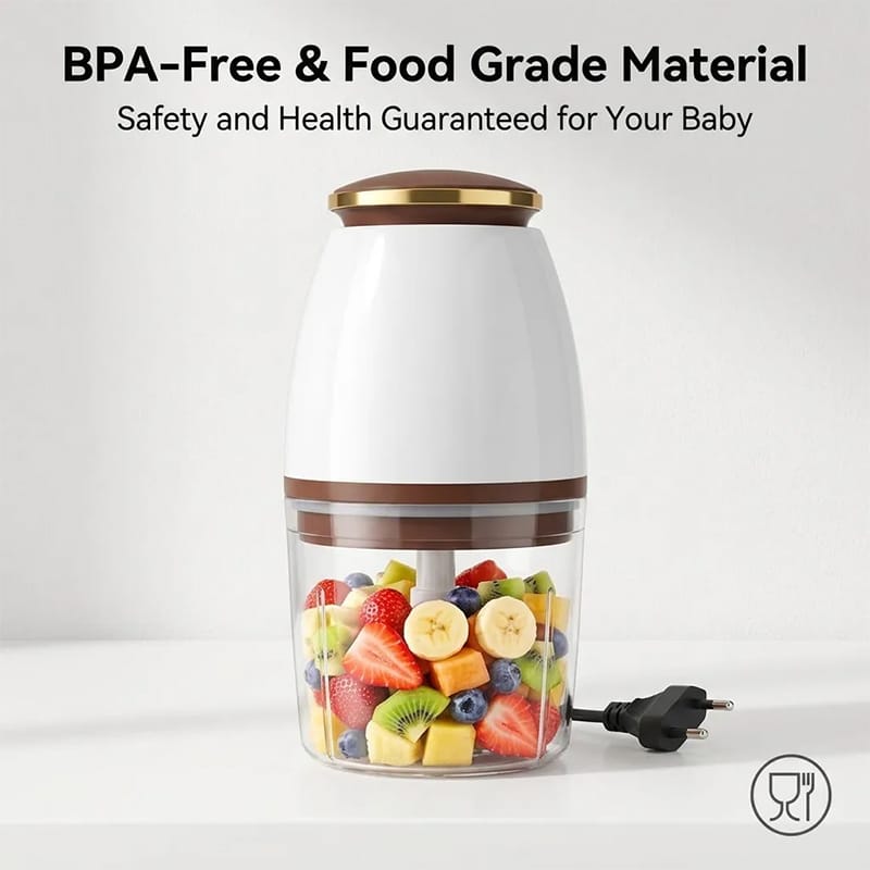 Picture of Stainless Steel Blade Electric Baby Food Blender Large Capacity Mini Meat Grinder Multi Function Vegetable Onion Garlic Chopper - White