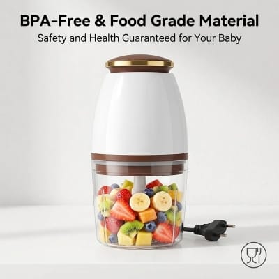 Picture of Stainless Steel Blade Electric Baby Food Blender Large Capacity Mini Meat Grinder Multi Function Vegetable Onion Garlic Chopper - White