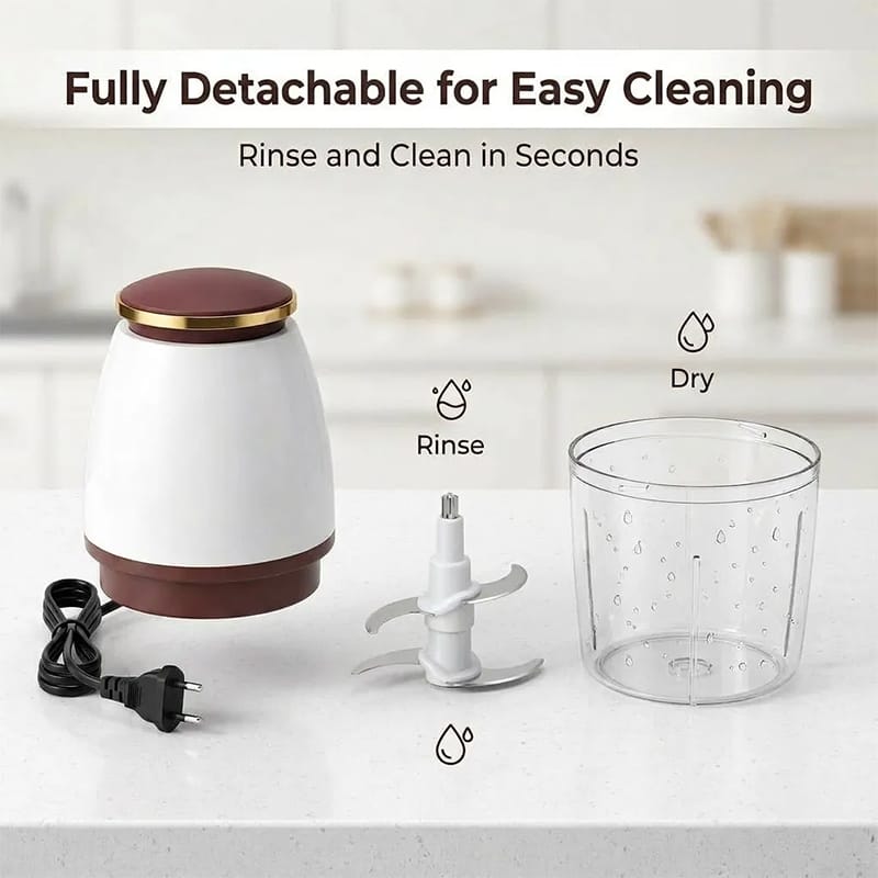 Picture of Stainless Steel Blade Electric Baby Food Blender Large Capacity Mini Meat Grinder Multi Function Vegetable Onion Garlic Chopper - White