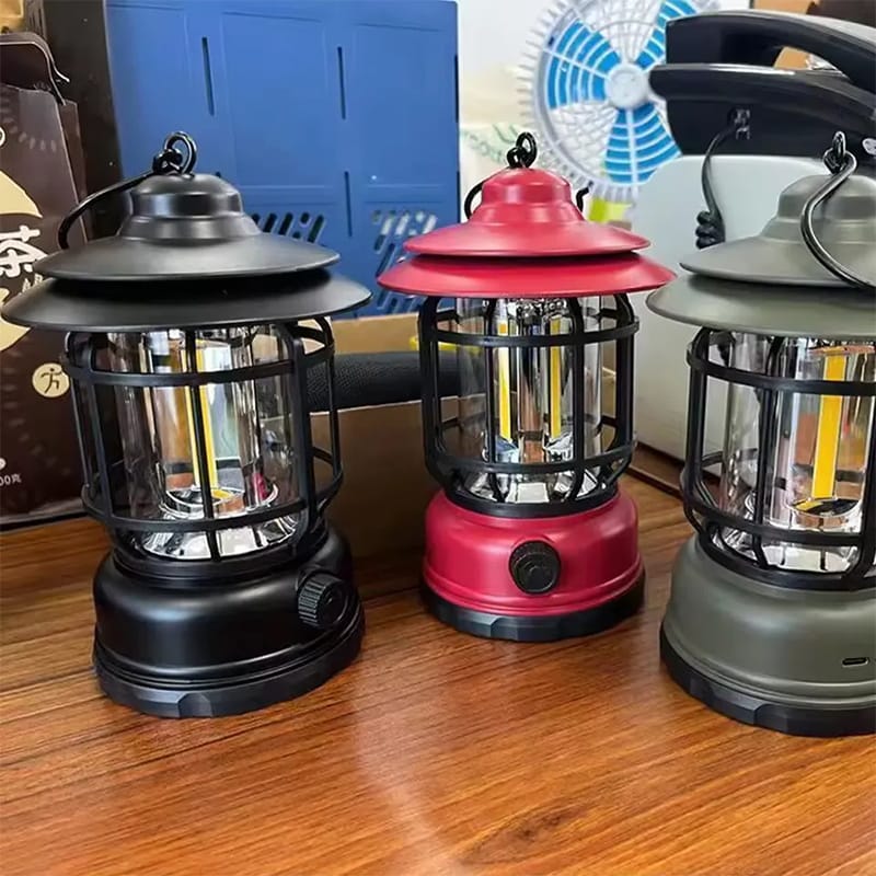 Picture of Portable LED Camping Lantern Battery Powered COB Emergency Light Hurricane Survival Tent Hanging Waterproof Outdoor Custom - Black