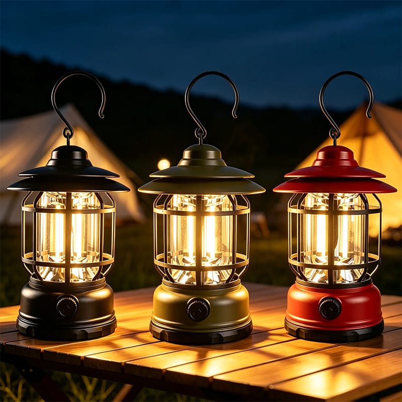 Picture of Portable LED Camping Lantern Battery Powered COB Emergency Light Hurricane Survival Tent Hanging Waterproof Outdoor Custom - Black