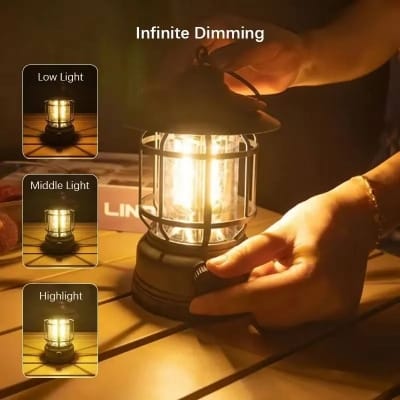 Picture of Portable LED Camping Lantern Battery Powered COB Emergency Light Hurricane Survival Tent Hanging Waterproof Outdoor Custom - Black