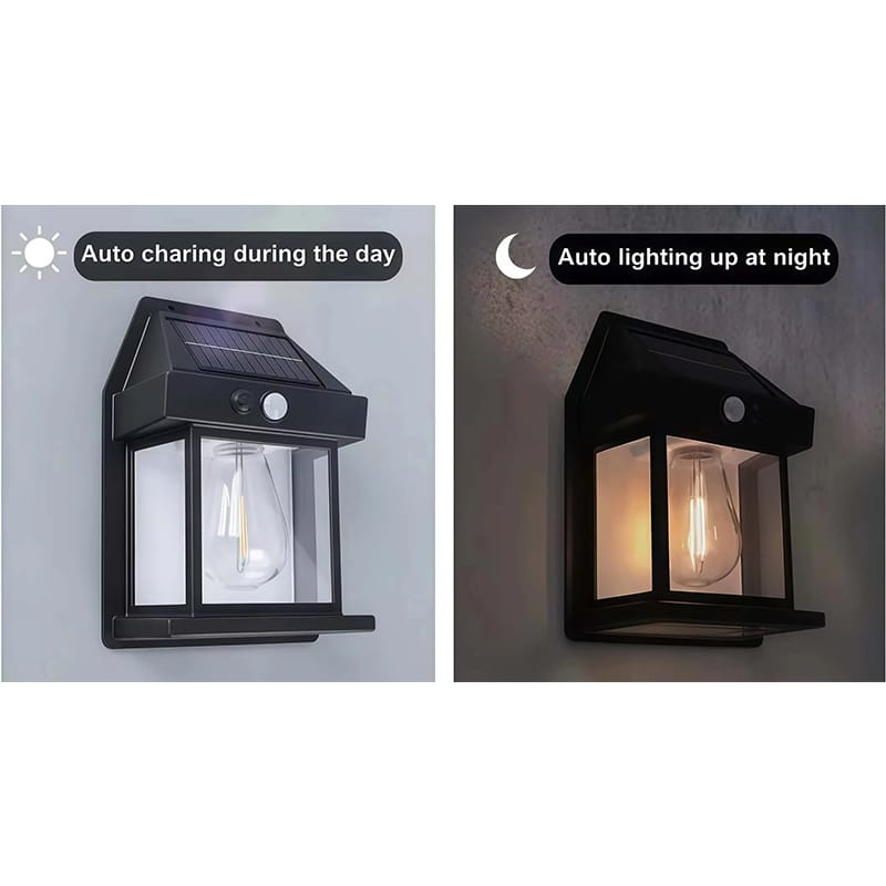 Picture of High Quality Solar Outdoor Wall Lamp LED Solar Tungsten Garden Light for Outdoor Yard Patio Garden - Black