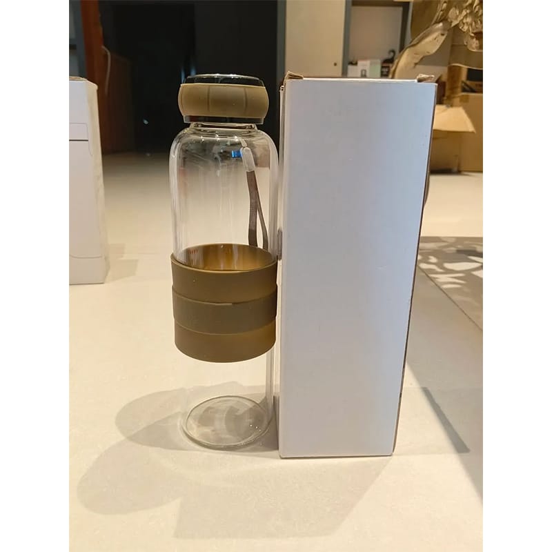 Picture of 550ml Pumpkin Shaped Glass Water Bottle Bottom Removable Tea Infuse and Silicone Sleeve - Grey