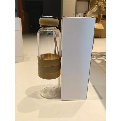 Picture of 550ml Pumpkin Shaped Glass Water Bottle Bottom Removable Tea Infuse and Silicone Sleeve - Grey