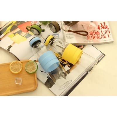Picture of 550ml Pumpkin Shaped Glass Water Bottle Bottom Removable Tea Infuse and Silicone Sleeve - Grey