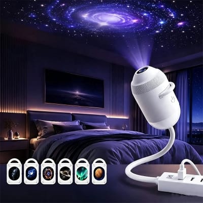 Picture of 2-in-1 Mini Galaxy Star Projector Night Light with Touch Control LED Plug-In Modern Design Warm White Room Decoration - White