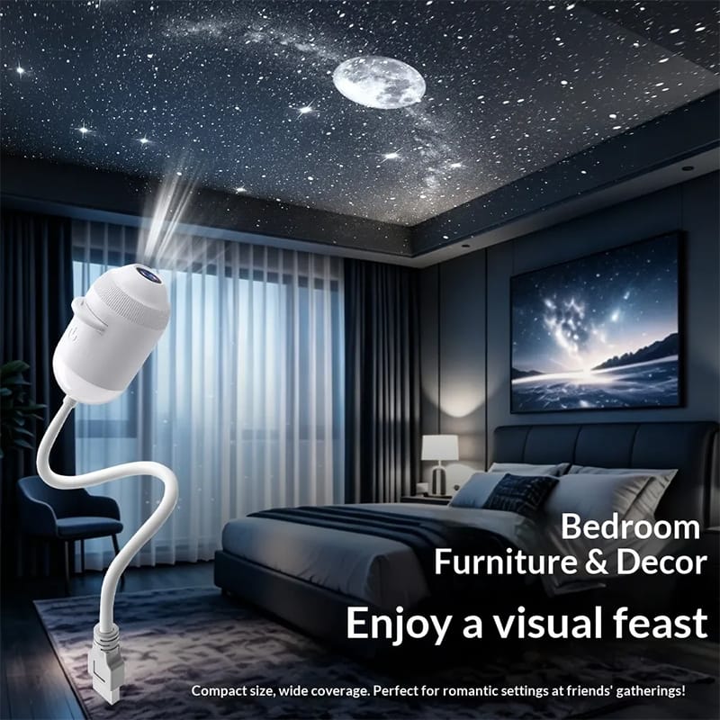 Picture of 2-in-1 Mini Galaxy Star Projector Night Light with Touch Control LED Plug-In Modern Design Warm White Room Decoration - White