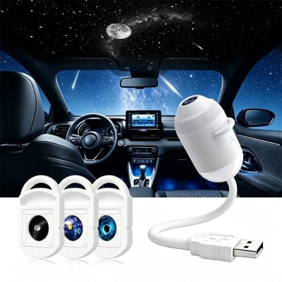 Picture of 2-in-1 Mini Galaxy Star Projector Night Light with Touch Control LED Plug-In Modern Design Warm White Room Decoration - White