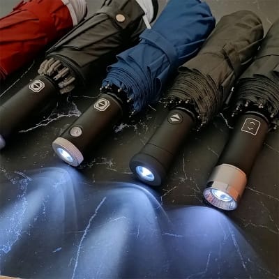 Picture of LED Light Handle Waterproof Windproof Umbrella Modern Design for Adults Business Gifts Solid Color Fully Automatic - GREEN CHECK
