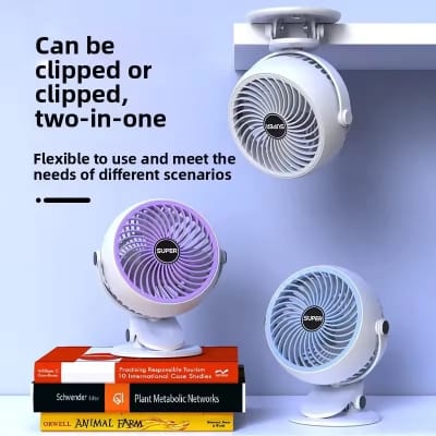 Picture of New Arrival 2000mAh Mini Portable Electric Table Fan Personal Rechargeable Oscillating Clip Fan for Outdoor Home - White