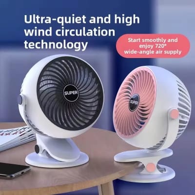 Picture of New Arrival 2000mAh Mini Portable Electric Table Fan Personal Rechargeable Oscillating Clip Fan for Outdoor Home - White