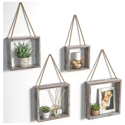 Picture of Floating Shelf Wall Hanging Shelves Wall Hanging Rope Durable Shelves for Living Room Bedroom Bathroom Kitchen SPWL52-Brown