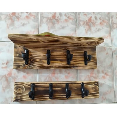 Picture of Hanging mug organizer Wall Mounted Coffee Mug Holder Rack Space saver Hanging Mug and Cup Storage Organizer Key Ring Holder-Brown