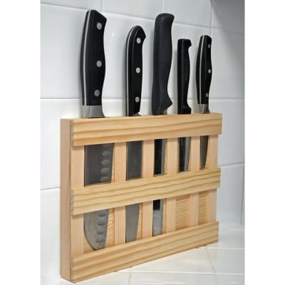 Picture of Vagetable cutter Holder Wall Mounted Vagetable cutter Rack Wooden 5 Slot Vagetable cutter Holder Chopping accessories holder shelf-Sand Brown