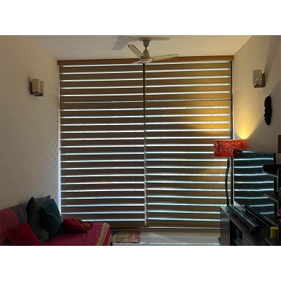 Picture of Blackout Zebra Roller Blind | 6 Feet by 5.5 Feet | Wood Color