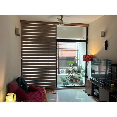 Picture of Blackout Zebra Roller Blind | 6 Feet by 5.5 Feet | Wood Color