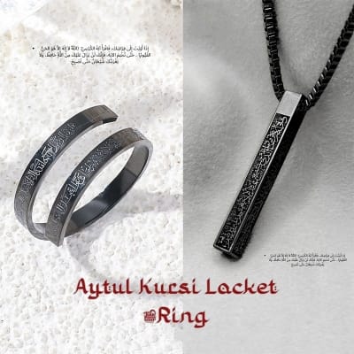 Picture of Ayatul Kursi Locket + Ring Combo 60 CM, Color-Rose Gold