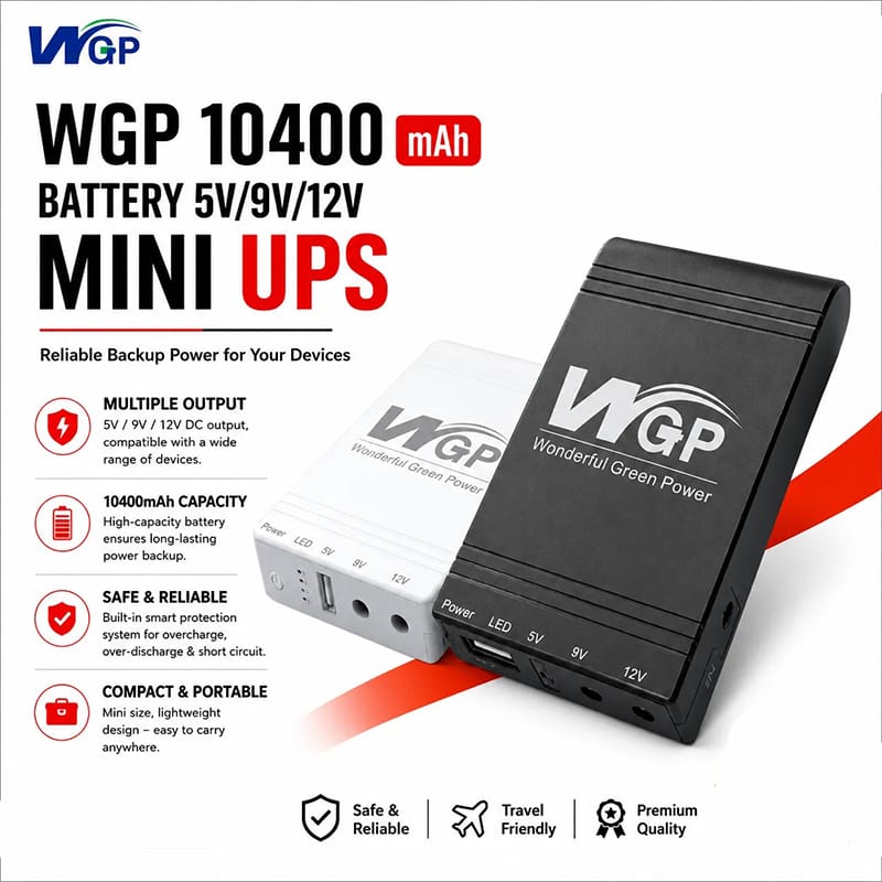 Picture of WGP Mini UPS 5V/9V/12V  – 10400mAh - Black