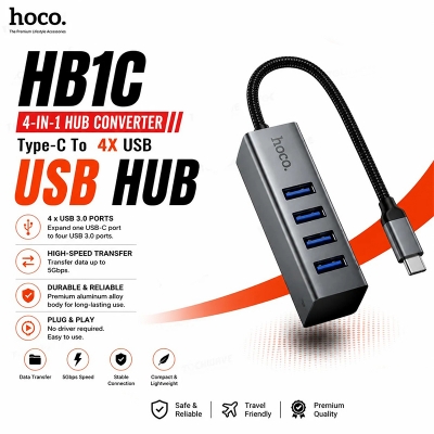 Picture of Hoco hb1c 4-in-1 hub converter USB-c to 4 x USB3.0 metal gray - Multicolor
