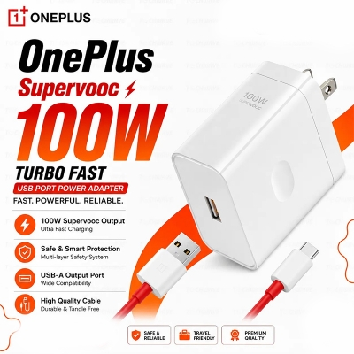 Picture of OnePlus Supervooc 100W Turbo Fast USB Port Power Adapter - White 