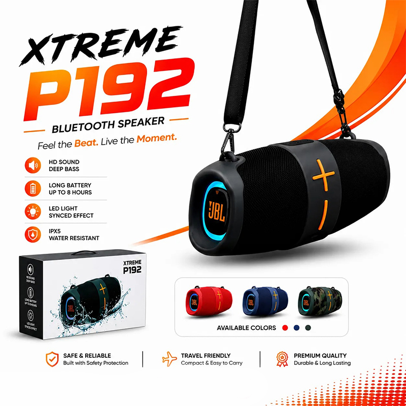 Picture of XTREME P192 Portable Wireless Bluetooth Speaker | RGB Light | Waterproof Subwoofer - Black
