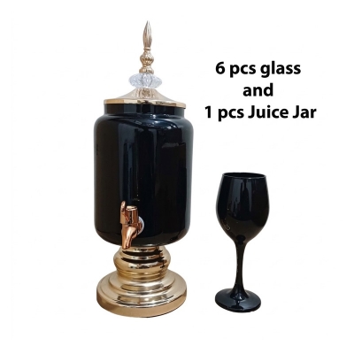 Picture of 7 Pcs Black Glass Juice Dispenser & Glass Set (Black) 1 pcs glass juice dispenser and 6 pcs glass set-Black