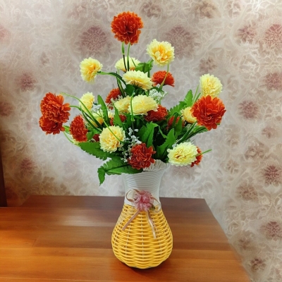 Picture of Multicolor Carnation Flowers in Decorative Vase - Includes Flower and Container-Multicolor