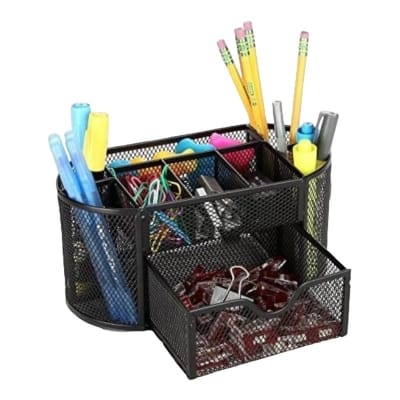 Picture of "Black Metal Desk Organizer - Multi-Functional Fireproof Pen Holder, Durable & High-Temperature Resistant, Coated Finish, 10.5 x 11 x 22 cm, Ideal for Office & Study, 1 Piece"-Black