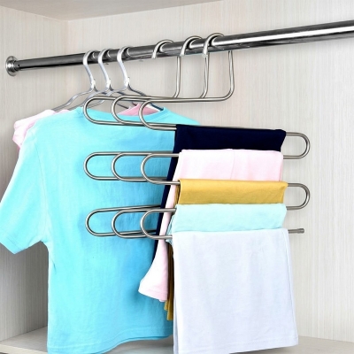 Picture of Pants Storage Rack Multifunctional 5 Tier Stainless Steel S-Type Non-slip Bathroom Trouser Rack-Silver