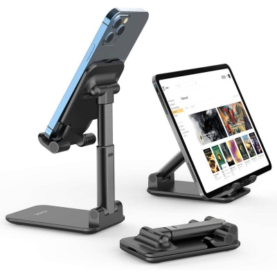 Picture of 1 pcs Cell Phone Stand, Licheers Foldable Phone Holder, Angle Height Adjustable Phone Stand for Desk, Compatible with 4"-7" Devices-Black