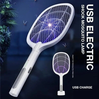 Picture of Gecko USB Rechargeable Electric Fly Zapper Swatter – White – (LTD-638) type c charging port-White