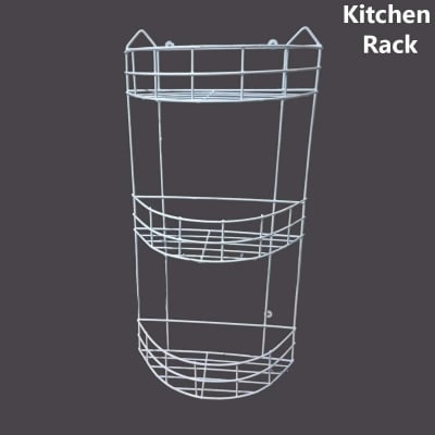 Picture of 3 Step D-Shaped Walls For The Kitchen Hanging Rack - Optimize Your Kitchen Storage With This D-Shaped Hanging Rack made is high quality iron stick white color-White