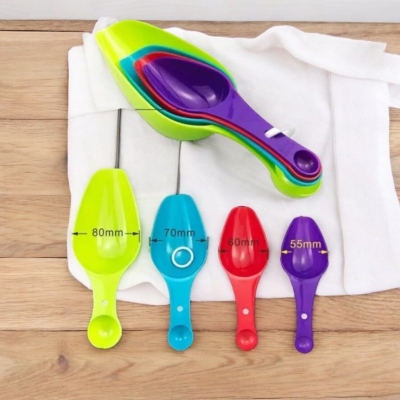 Picture of "Multi-Color Measuring Spoon Set - 4-Piece Plastic with Small Pet Design for Baking Accuracy - 1 Set"-Multicolor