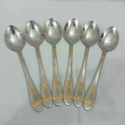 Picture of AYD 6 pcs stainless steel Tea spoon golden color design 15cm long Tea spoon-Silver
