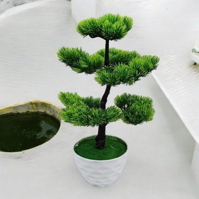 Picture of Artificial Pine Tree Bonsai, 7-Head - 43*24cm - Green Potted Plant for Home, Office, Shop Decor-Multicolor